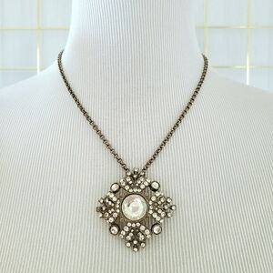 Rosa Flores Pewter Dark Silver Rhinestone Gothic Style Necklace